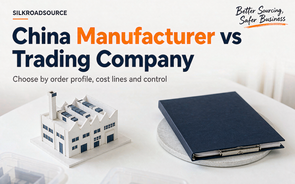 A factory building model and an office document folder side by side on a white desk