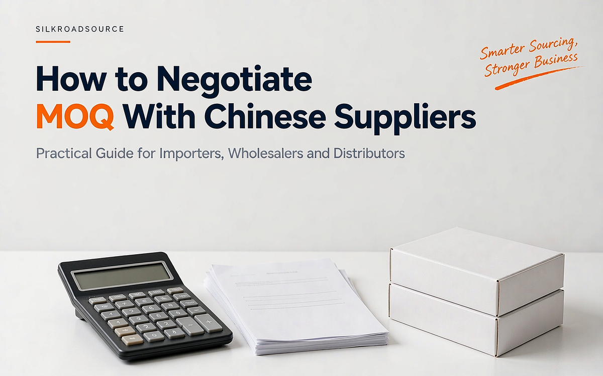 A calculator, a folded order sheet and a small stack of product boxes on a white desk
