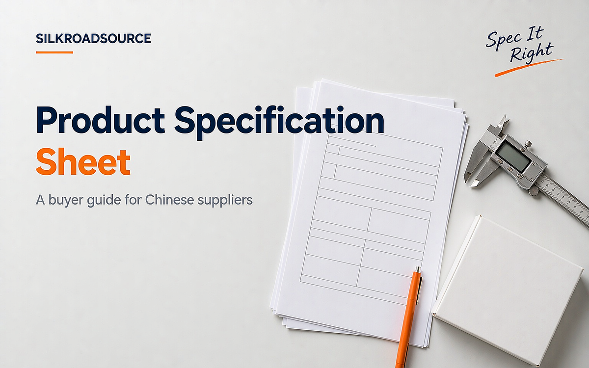 Product specification sheet for Chinese suppliers with drawings and golden sample