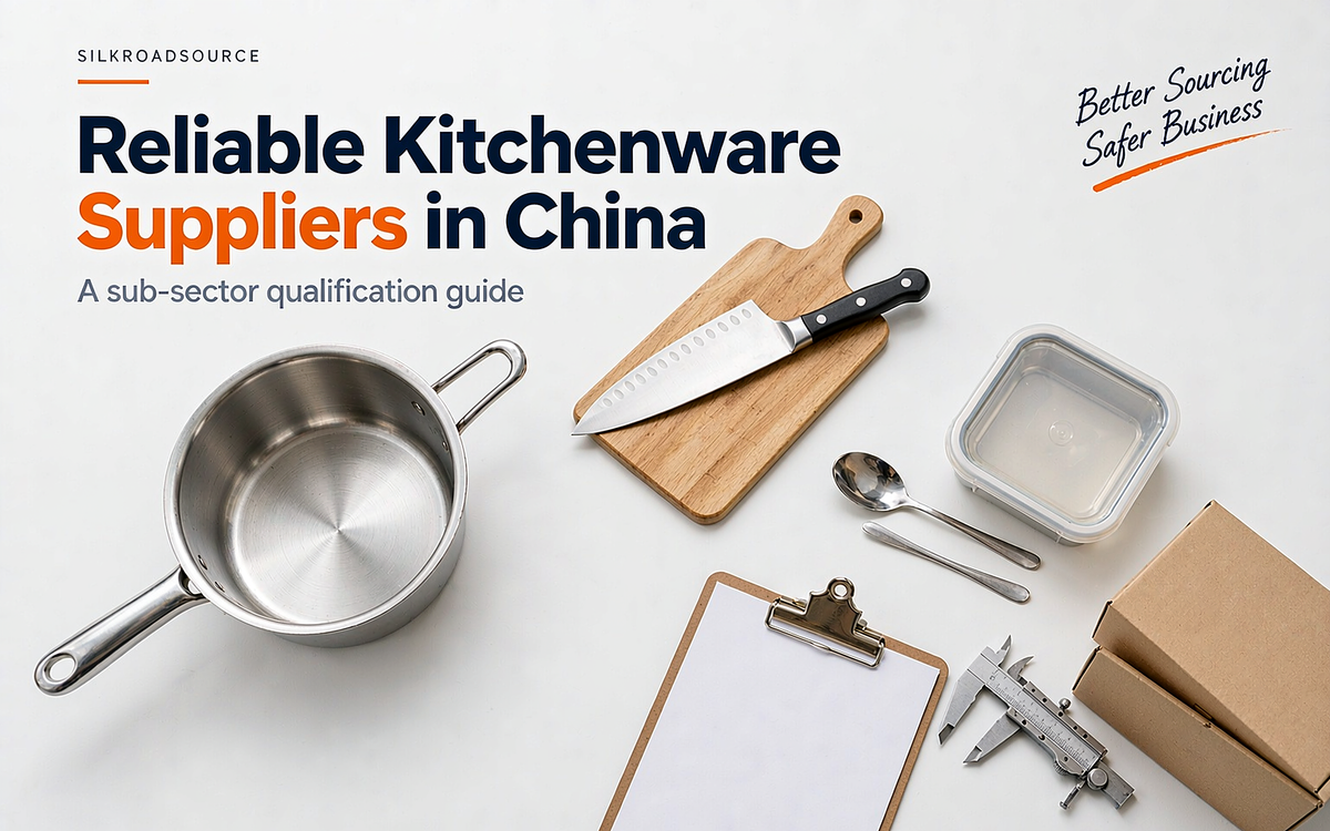 Kitchenware supplier qualification with samples and checklist on a desk