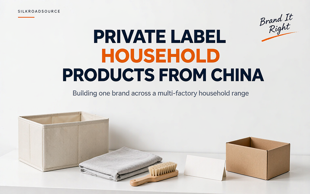 A bright flat-lay of plain household goods with unbranded packaging for a private label range