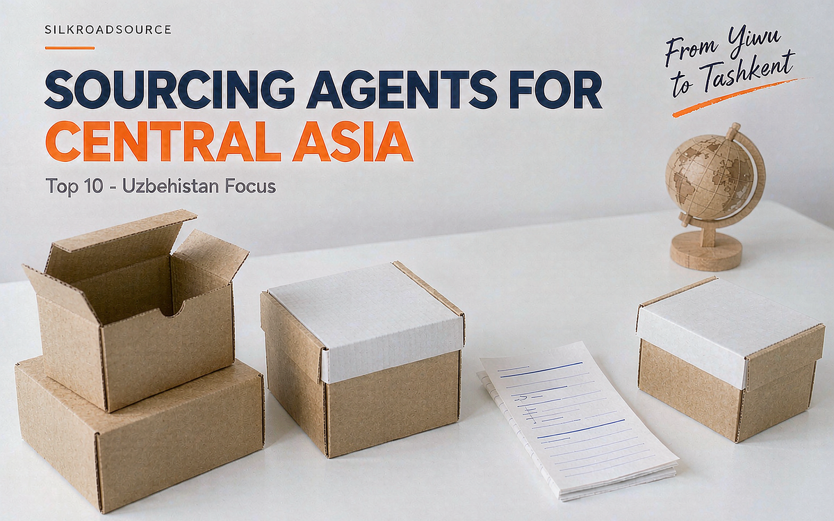 Flat-lay of mixed general merchandise cartons prepared for a Central Asia shipment