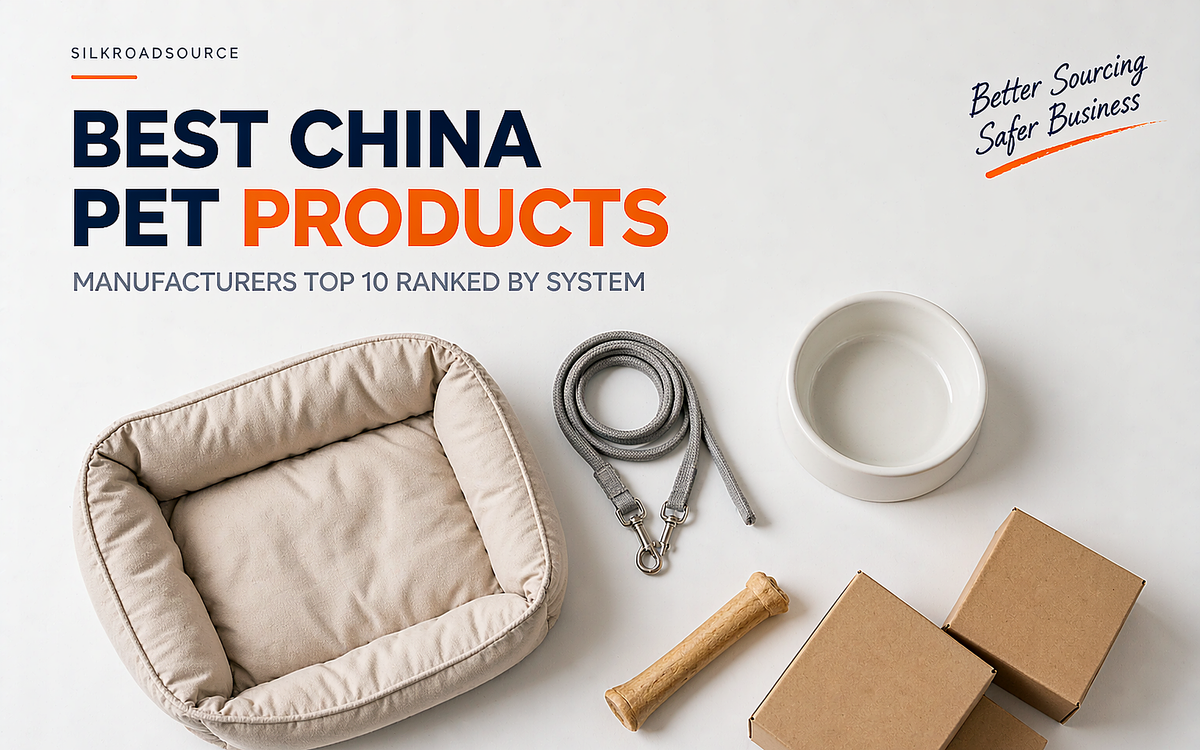 Flat-lay of unbranded pet supplies: a folded pet bed, a coiled leash, a ceramic bowl, a chew stick and stacked cartons, no brand marks