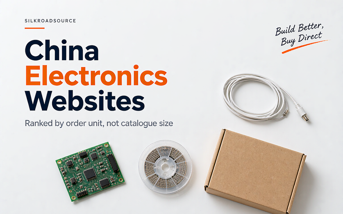 Flat-lay of an electronics buying desk with a bare circuit board, a reel of components and a plain carton, no brand marks