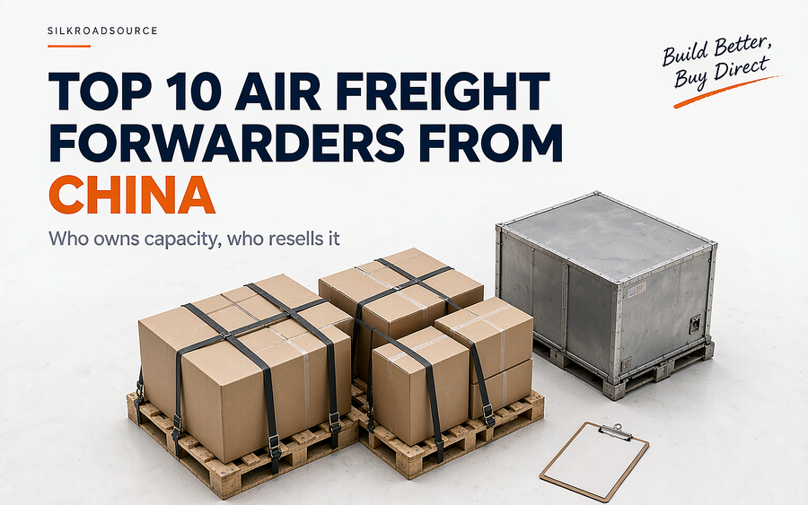 Air freight forwarder china cover with cargo pallets beside an aircraft tail