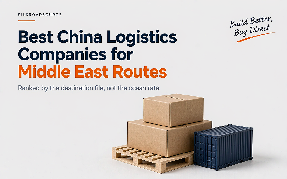 China logistics companies for Middle East routes cover with cartons and a port crane silhouette