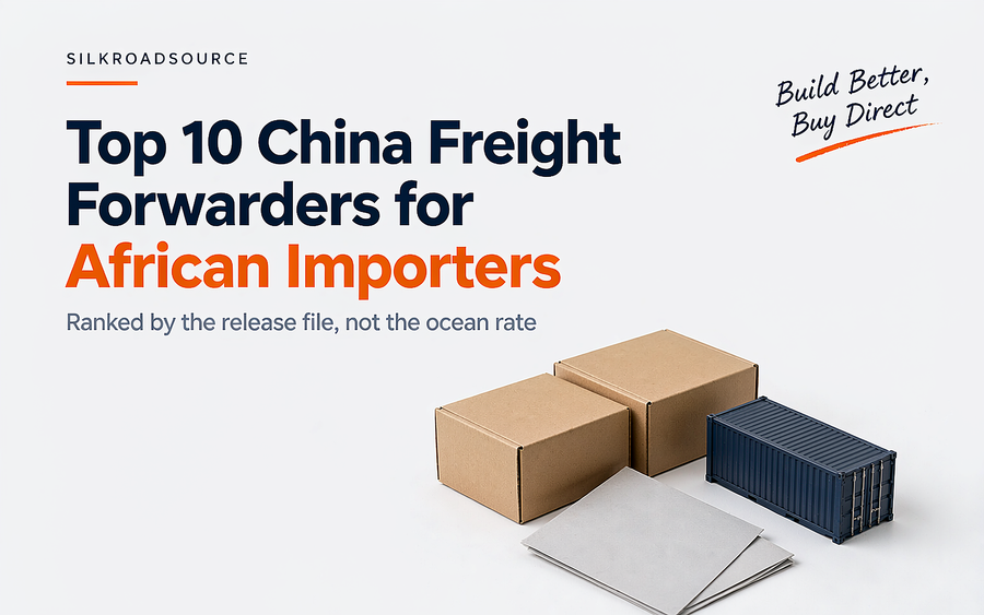 China to Africa freight forwarder cover with cartons and a cargo crane on a quay