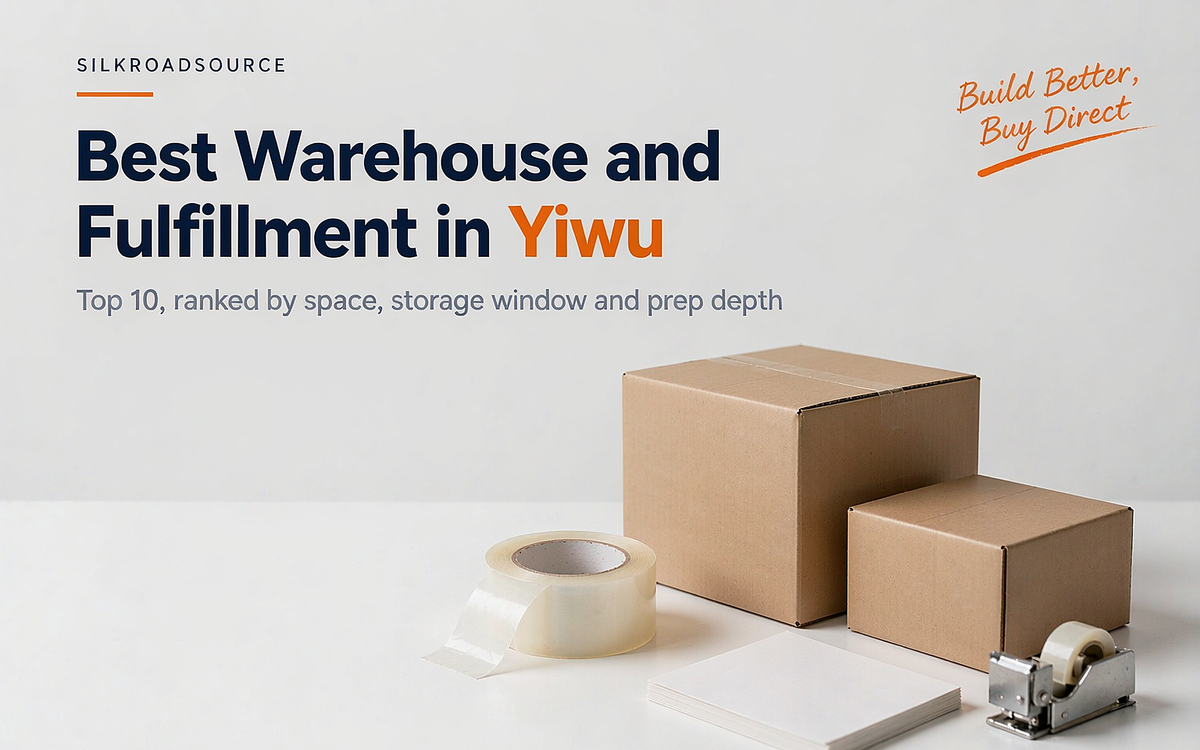 Yiwu warehouse and fulfillment cover with stacked cartons, racking and a packing bench