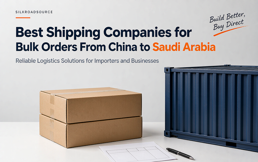 Saudi bulk shipping cover with stacked cartons, a container edge and a weight ticket on a white desk