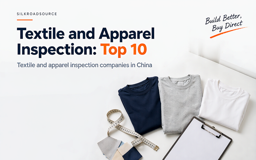 Textile and apparel inspection companies ranked, flat corporate cover with folded garments and inspection clipboard