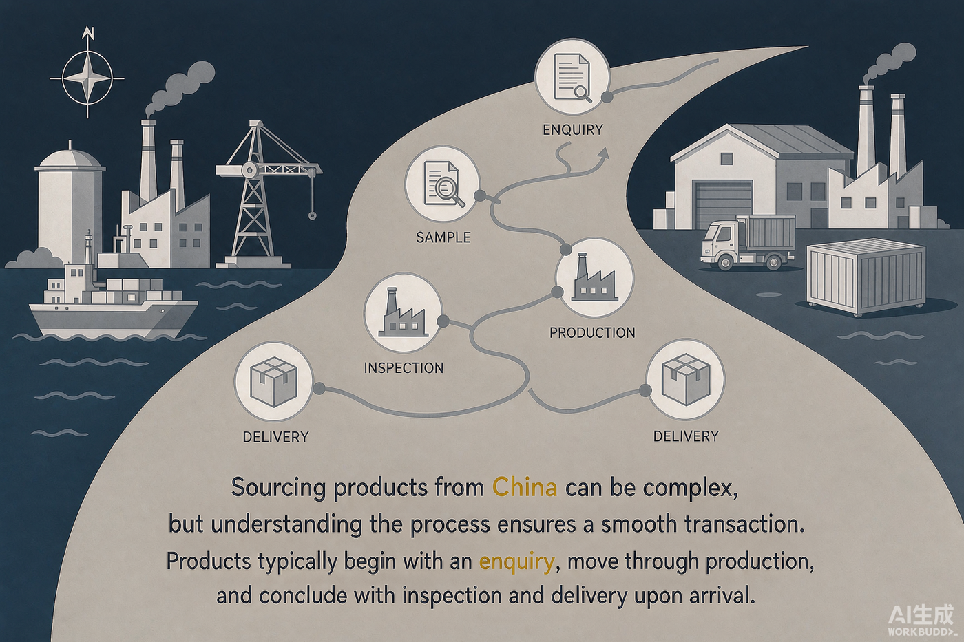 China sourcing route map from enquiry to warehouse