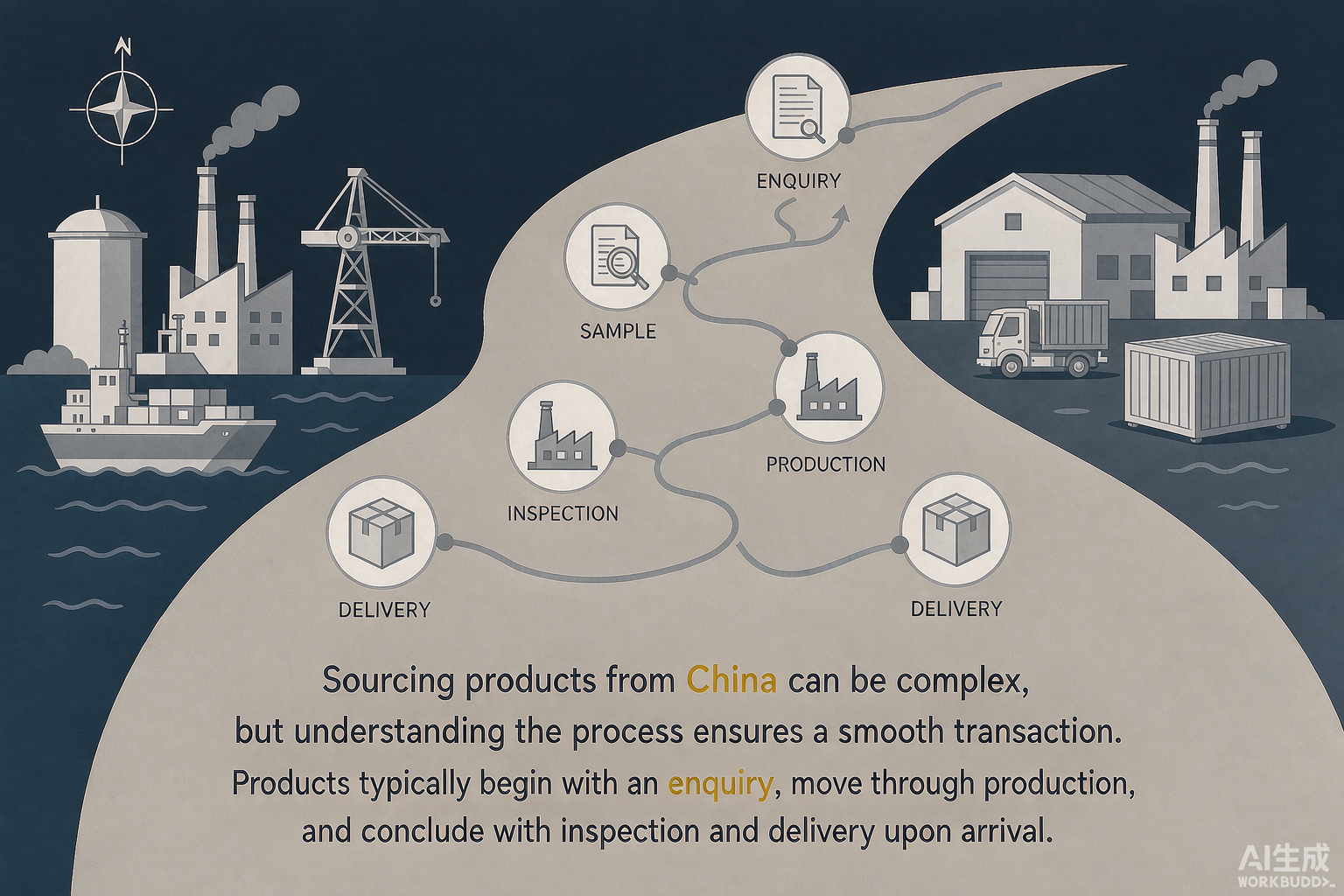 China sourcing route map from enquiry to warehouse