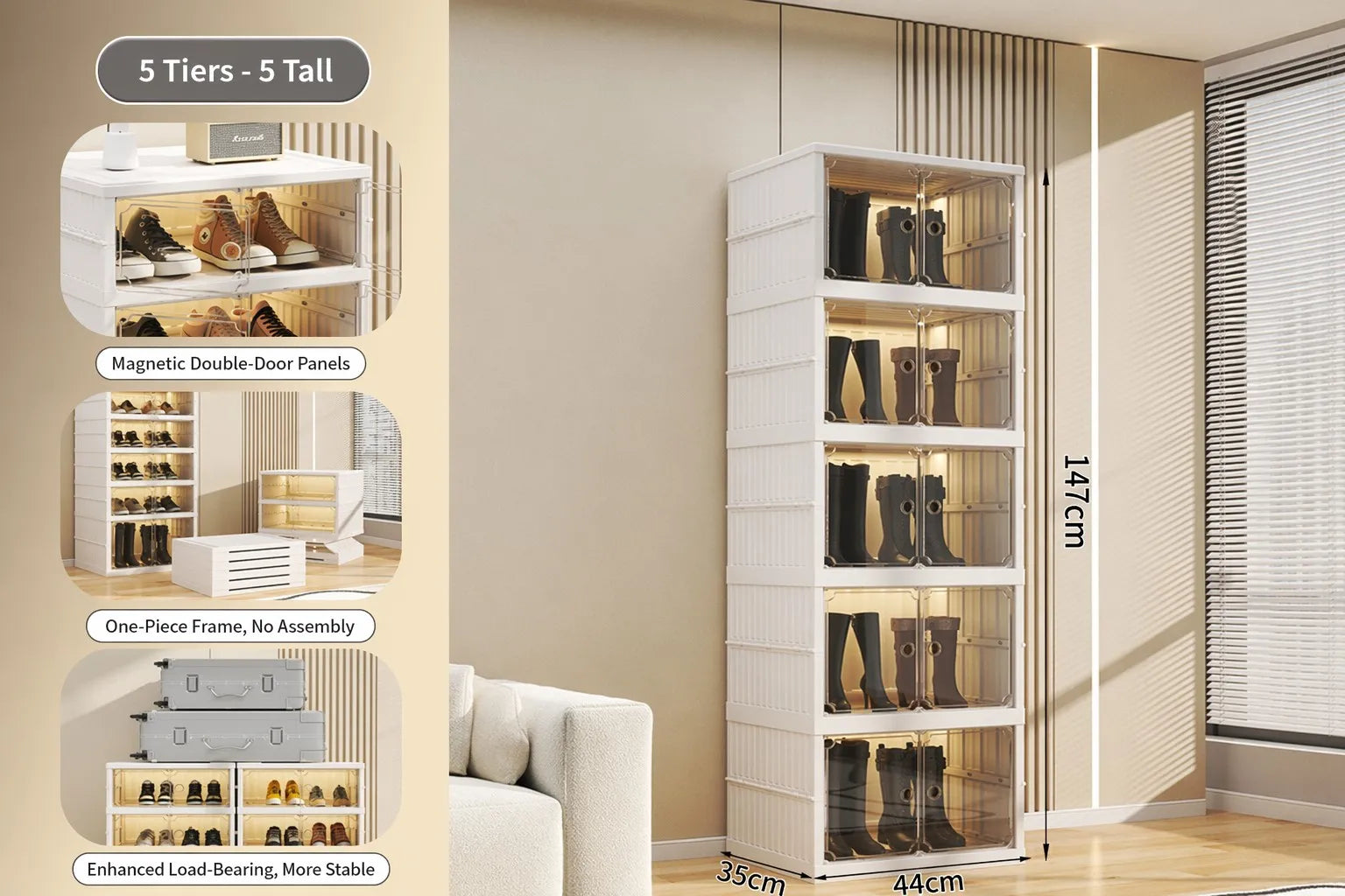 Foldable Stackable Shoe Storage Cabinet with Doors Wholesale
