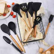 24-Piece Silicone Kitchen Utensil Set with Wooden Handles Wholesale