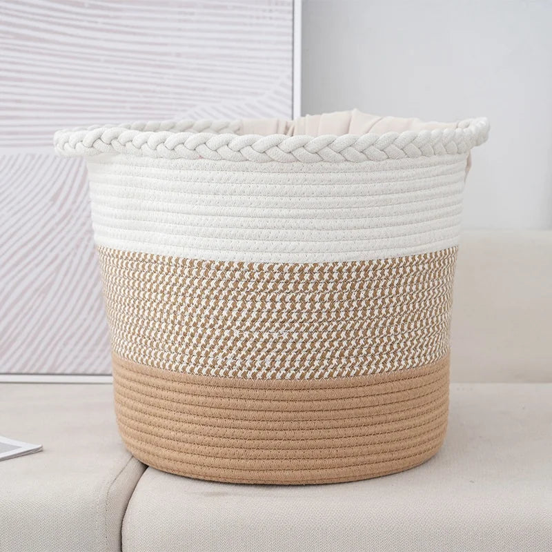 Large Woven Cotton Rope Laundry Basket with Handles for Wholesale
