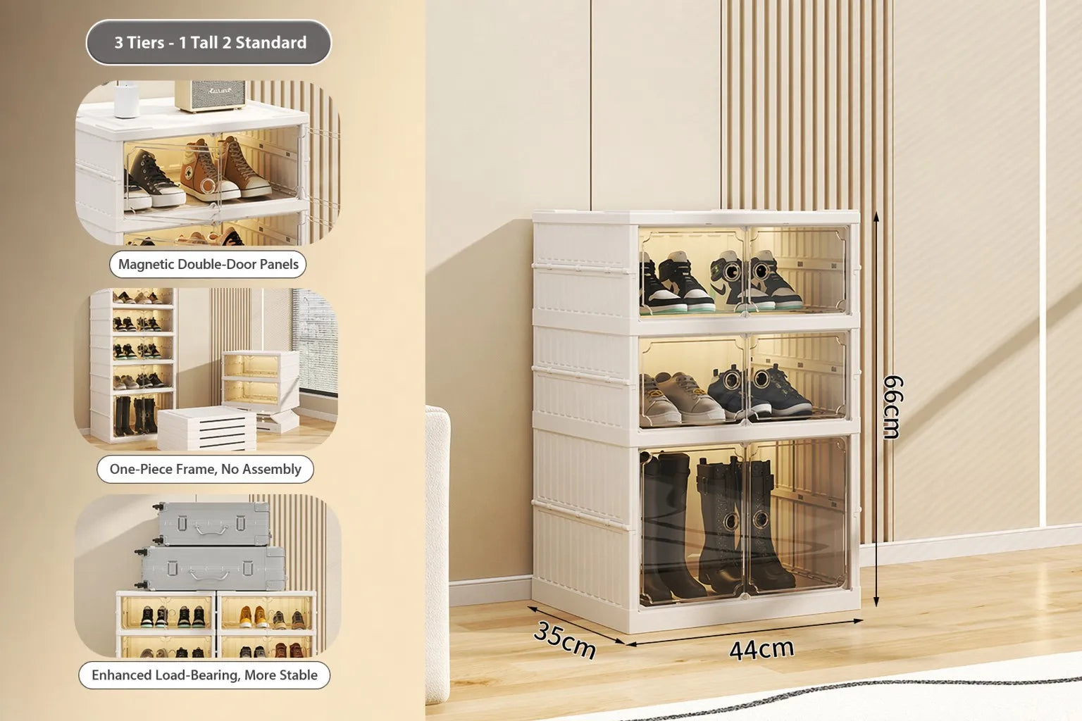 Foldable Stackable Shoe Storage Cabinet with Doors Wholesale
