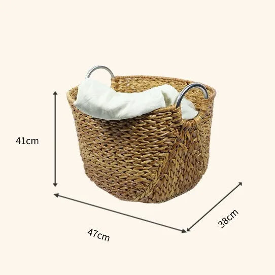 Woven PP Laundry Basket with Metal Handles for Wholesale