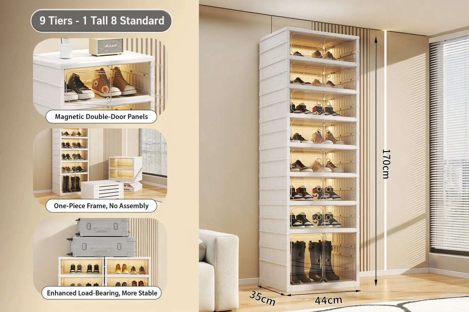 Foldable Stackable Shoe Storage Cabinet with Doors Wholesale
