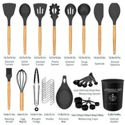24-Piece Silicone Kitchen Utensil Set with Wooden Handles Wholesale