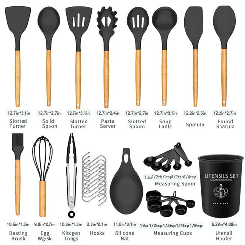 24-Piece Silicone Kitchen Utensil Set with Wooden Handles Wholesale