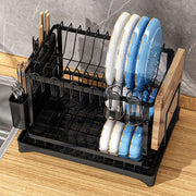 2-Tier Carbon Steel Dish Drying Rack with Drainboard Wholesale