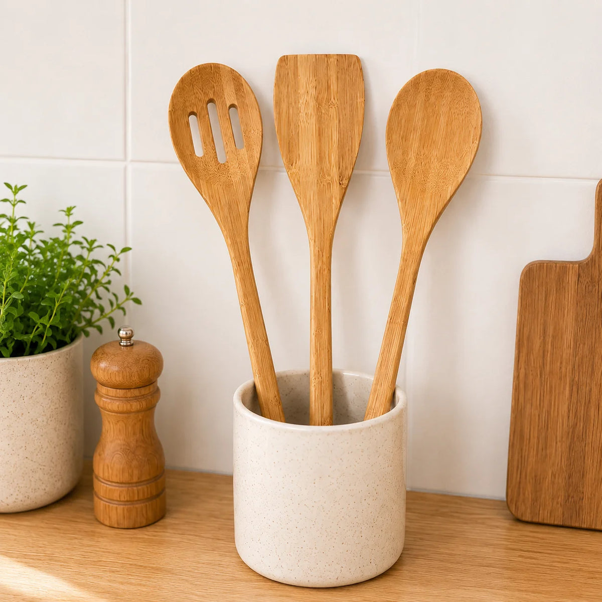 3-Piece Bamboo Kitchen Utensil Set with 30cm Handles Wholesale