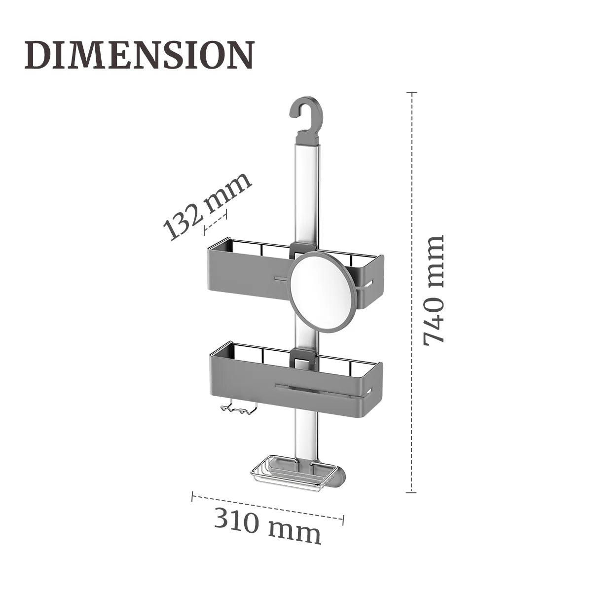 4-Tier Aluminum Corner Shower Caddy with Hooks for Wholesale