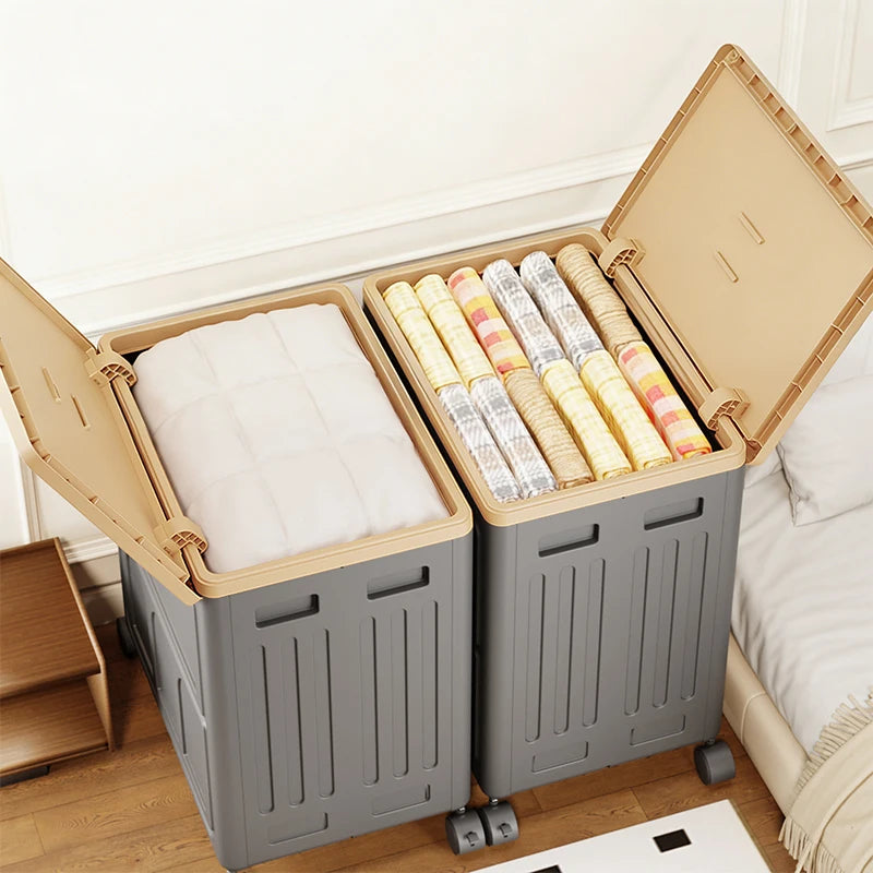 Foldable Plastic Storage Box with Wheels for Home Organization