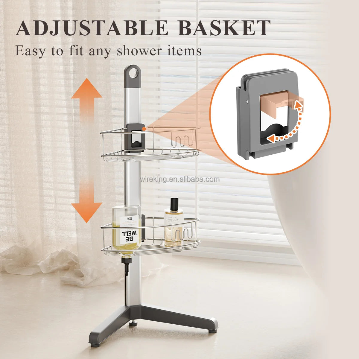 4-Tier Aluminum Corner Shower Caddy with Hooks for Wholesale