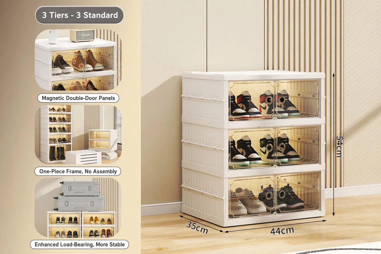 Foldable Stackable Shoe Storage Cabinet with Doors Wholesale