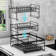 3-Tier Large Capacity Dish Drying Rack with Drainboard Wholesale