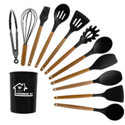 12-Piece Silicone Kitchen Utensil Set with Wooden Handles Wholesale
