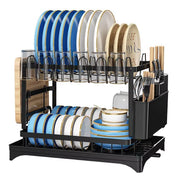 2-Tier Carbon Steel Dish Drying Rack with Drainboard Wholesale