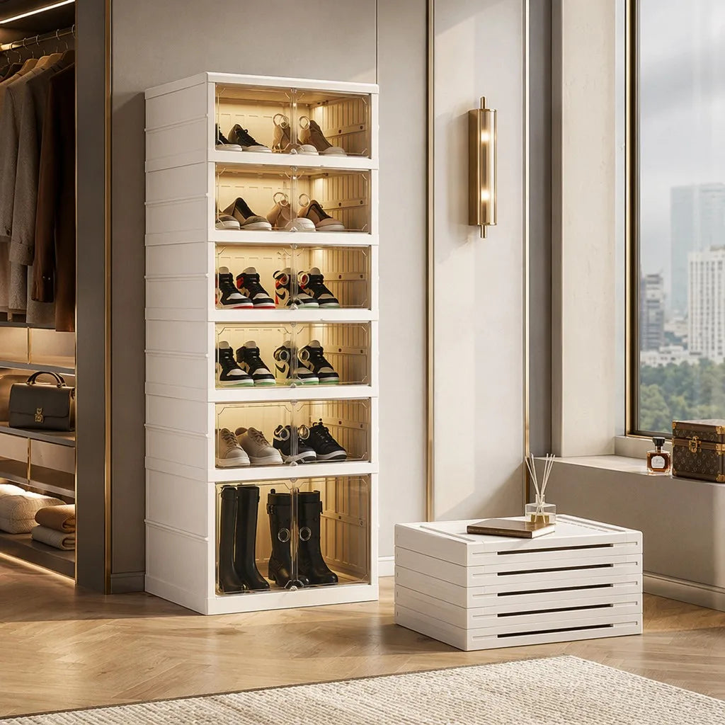 Foldable Stackable Shoe Storage Cabinet with Doors Wholesale