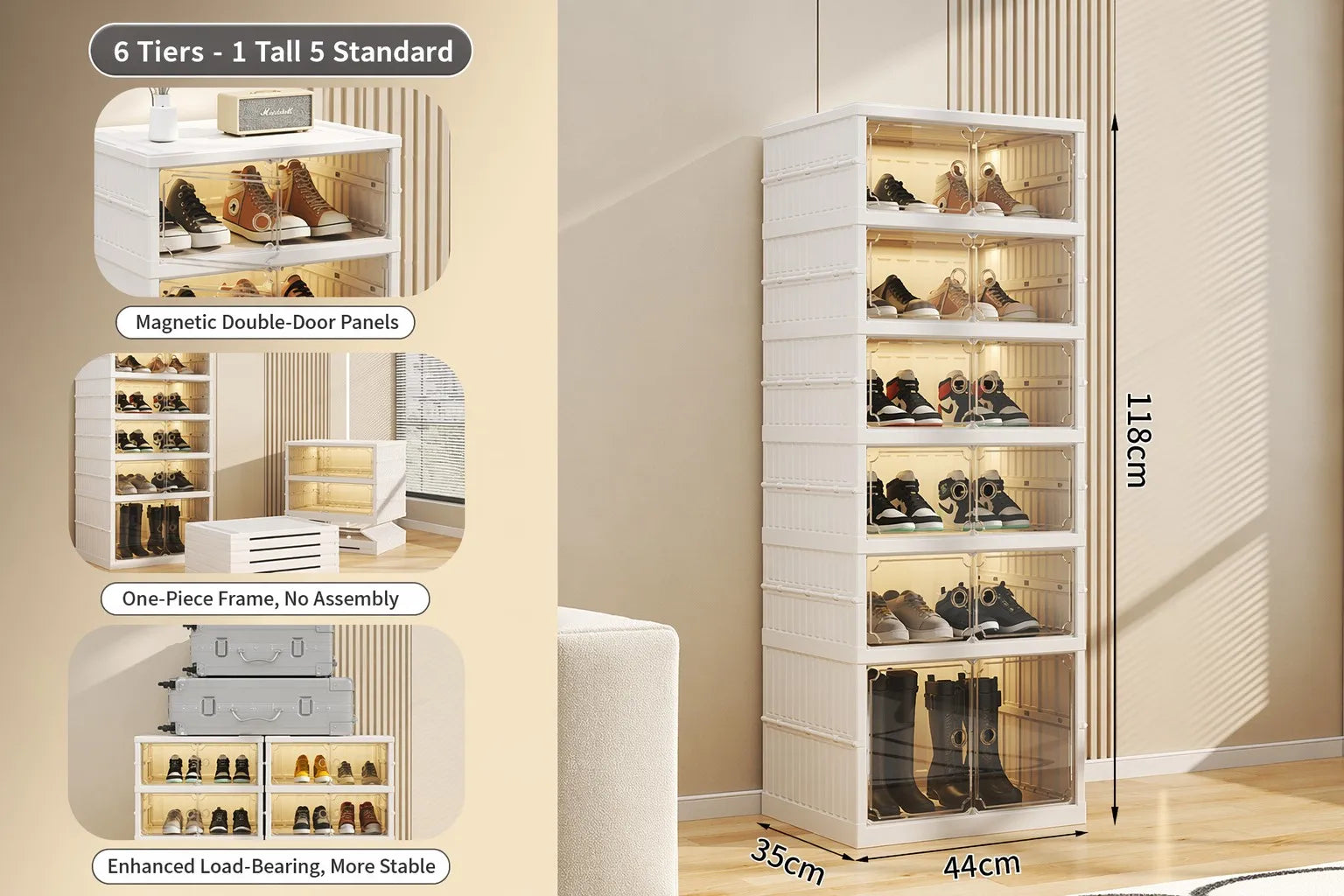 Foldable Stackable Shoe Storage Cabinet with Doors Wholesale