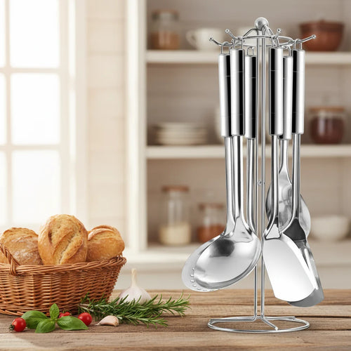 7-Piece Stainless Steel Kitchen Utensil Set with Stand Wholesale