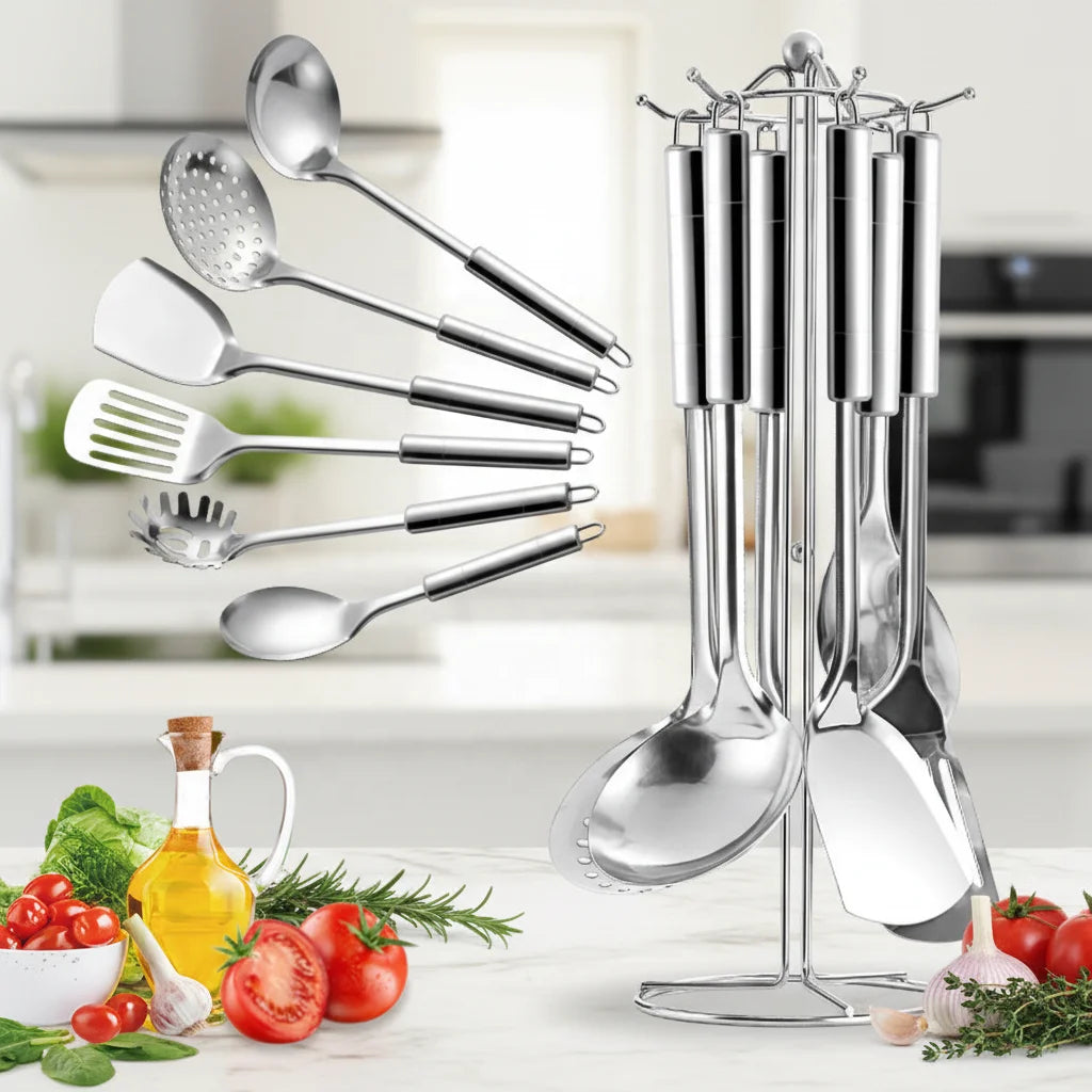 7-Piece Stainless Steel Kitchen Utensil Set with Stand Wholesale