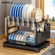 2-Tier Carbon Steel Dish Drying Rack with Drainboard Wholesale