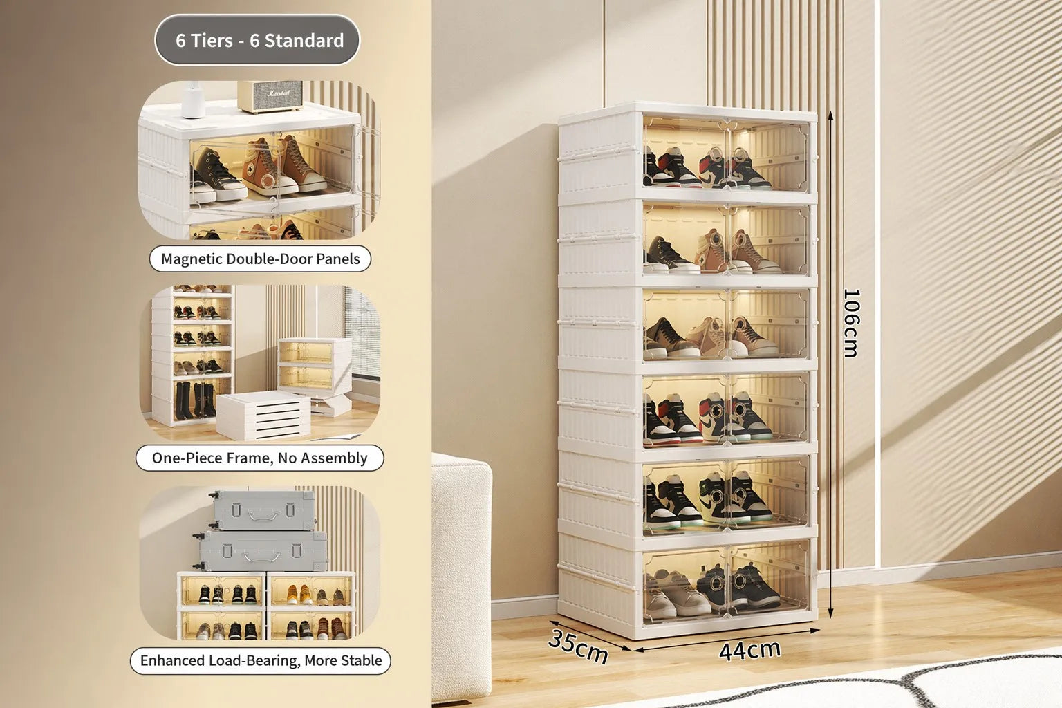 Foldable Stackable Shoe Storage Cabinet with Doors Wholesale