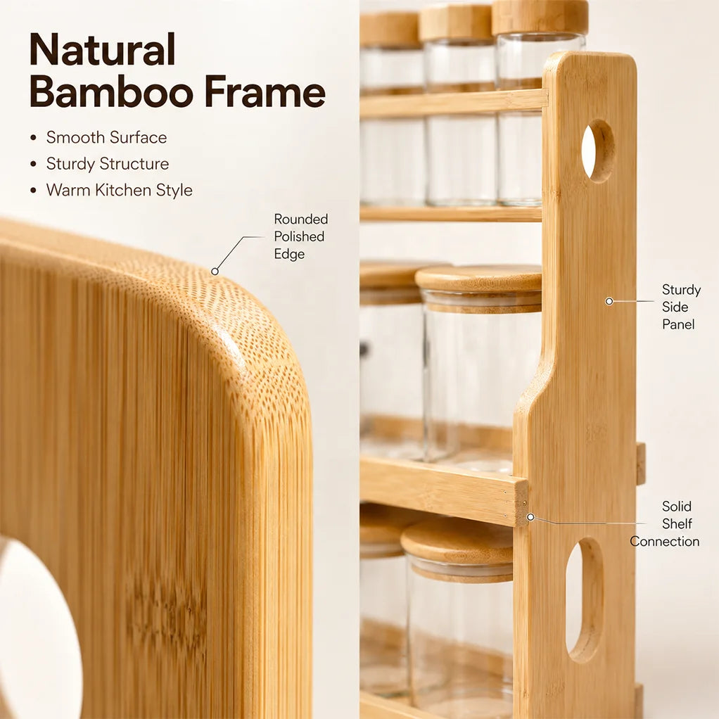 3-Tier Bamboo Spice Rack with 12 Glass Jars Wholesale