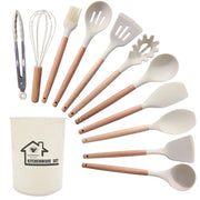 12-Piece Silicone Kitchen Utensil Set with Wooden Handles Wholesale