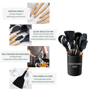 24-Piece Silicone Kitchen Utensil Set with Wooden Handles Wholesale