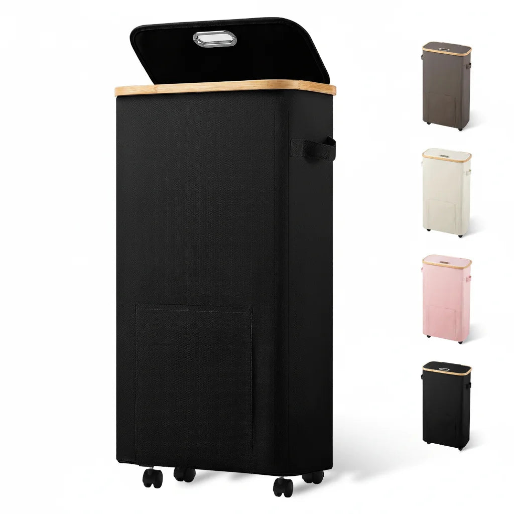 Slim Foldable Laundry Basket with Wheels for Wholesale