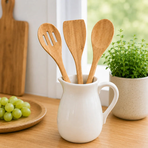 3-Piece Bamboo Kitchen Utensil Set with 30cm Handles Wholesale