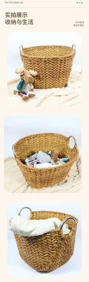 Woven PP Laundry Basket with Metal Handles for Wholesale