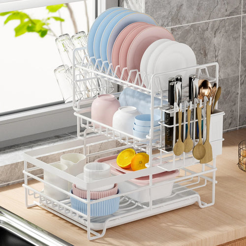 3-Tier Large Capacity Dish Drying Rack with Drainboard Wholesale