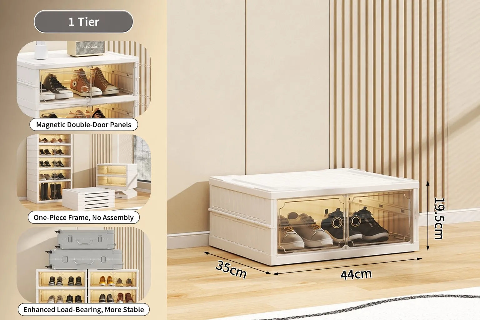 Foldable Stackable Shoe Storage Cabinet with Doors Wholesale