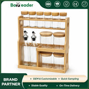 3-Tier Bamboo Spice Rack with 12 Glass Jars Wholesale