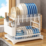 2-Tier Carbon Steel Dish Drying Rack with Drainboard Wholesale
