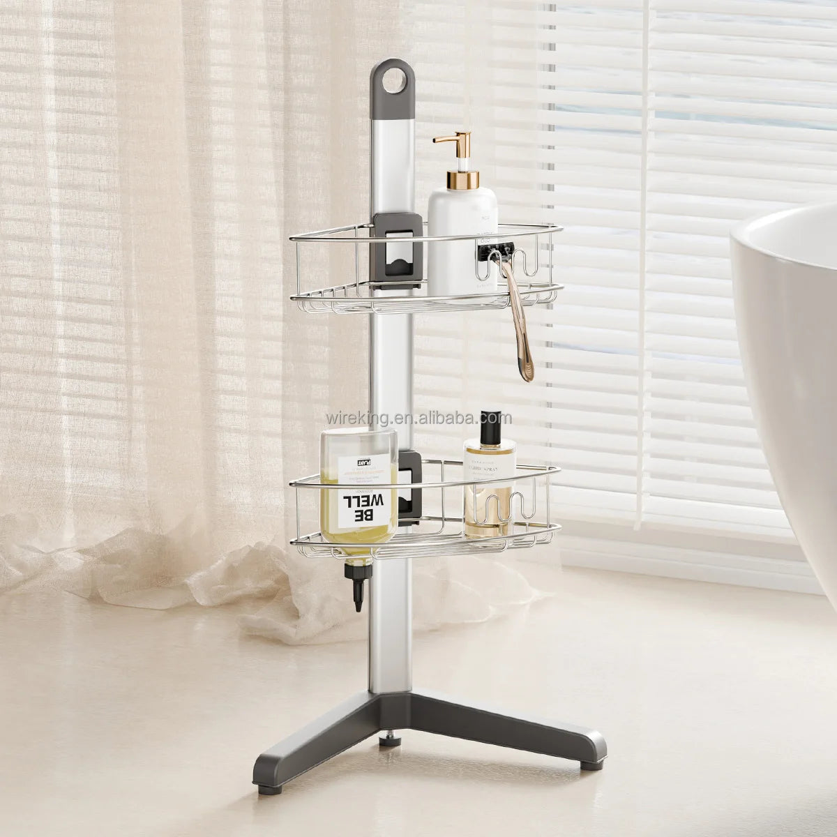 4-Tier Aluminum Corner Shower Caddy with Hooks for Wholesale